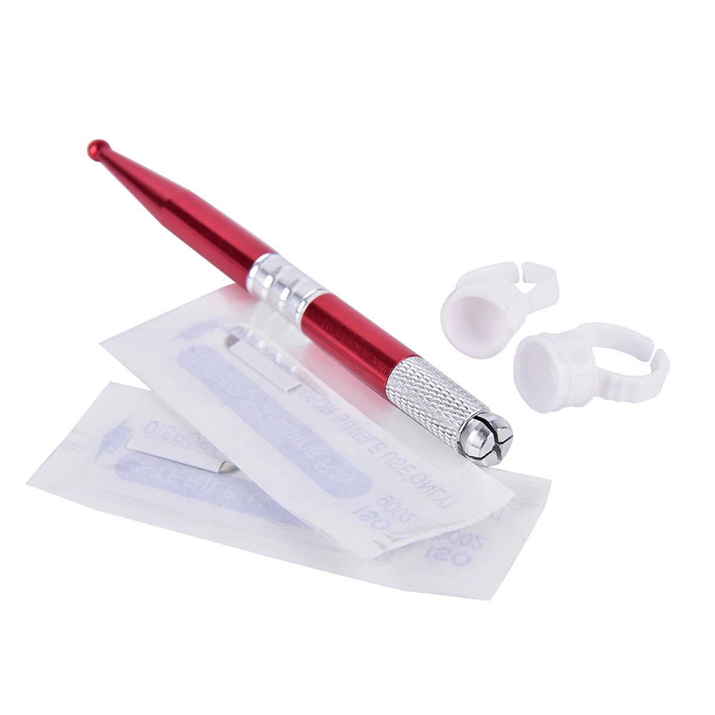 

3D Eyebrow Tattoo Microblading Needle Blade Pen Pigment Practice Kit Permanent Tattoo Pens+Pins Needles+Ring Ink Cup+Tattoo-Ink