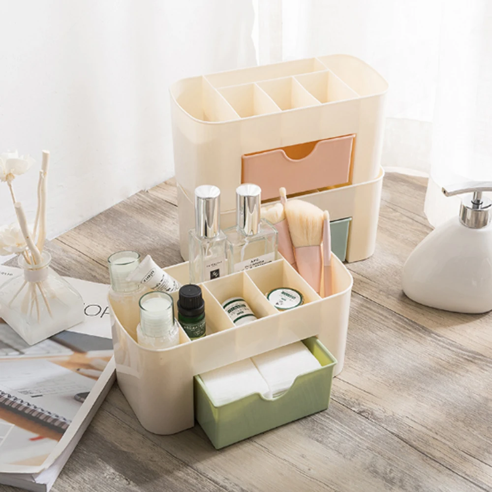 

Plastic Makeup Organizer Make Up Brush Storage Box with Drawer Desktop Cotton Swabs Stick Storage Case Cosmetic Organizer