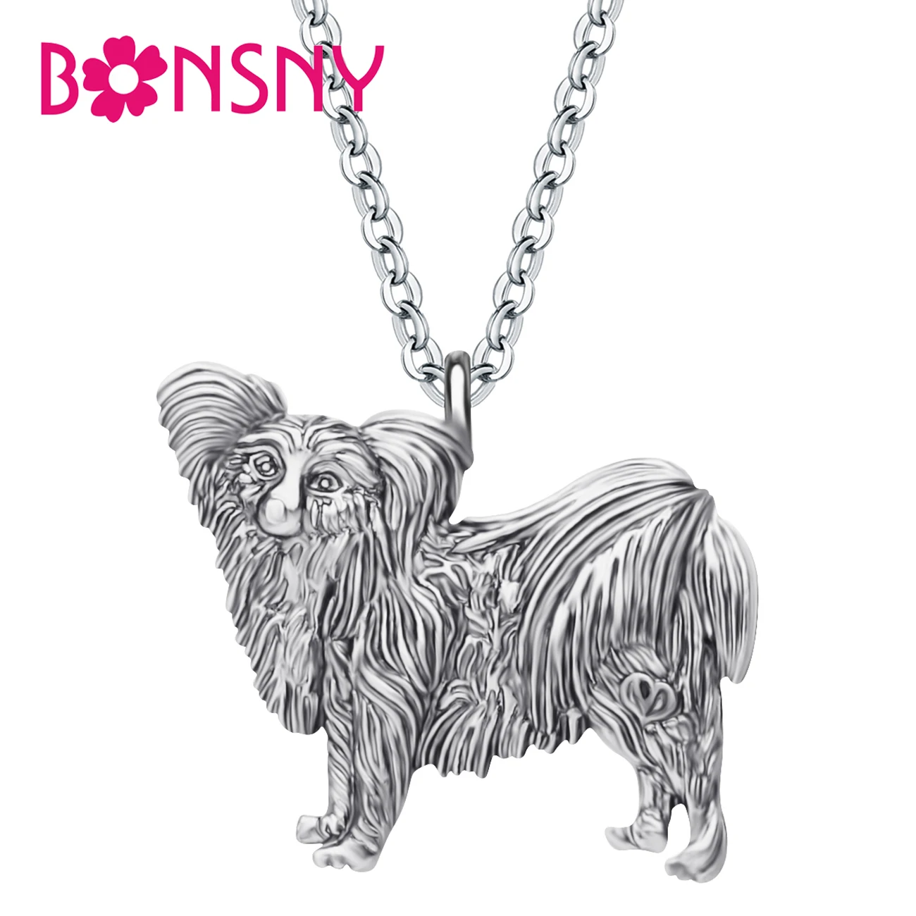 

Bonsny Alloy Antique Silver Plated Papillon Dog Necklace Pendant Choker Pets Jewelry Young Women Girl Kid Party Gift Accessories