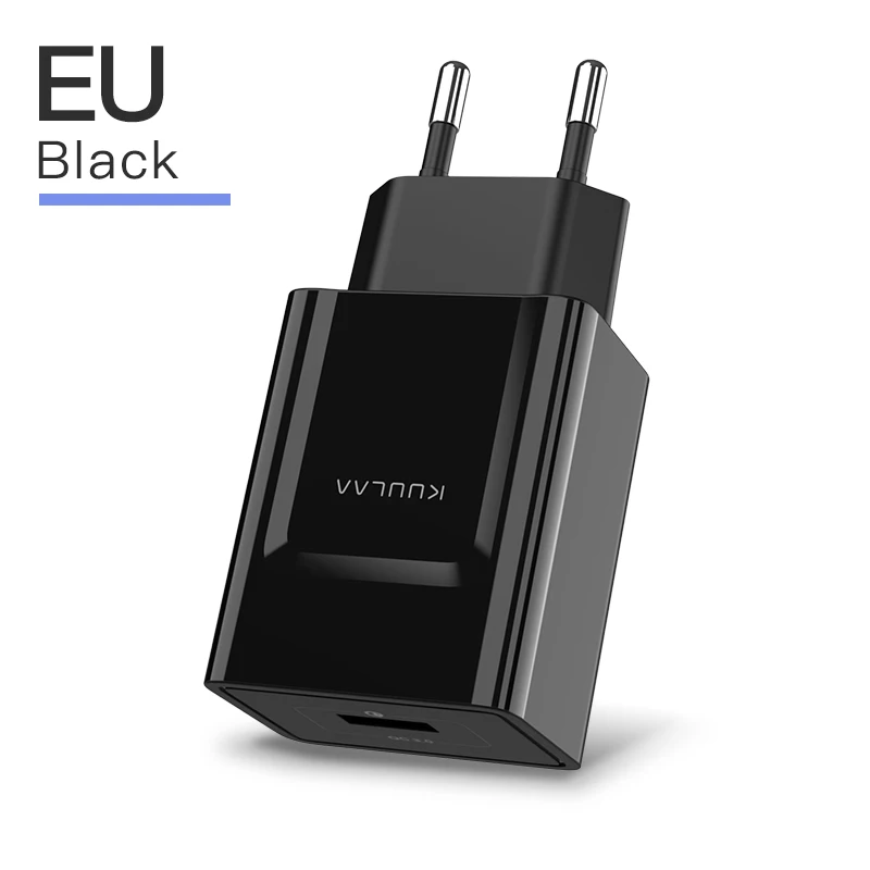 KUULAA 18W Быстрая зарядка3.0 Мобильный телефон USB зарядное устройство ЕС Plug Wall Charger QC 3.0 Адаптер Быстрого зарядного устройства для Xiaomi Huawei Samsung - Тип штекера: Black EU