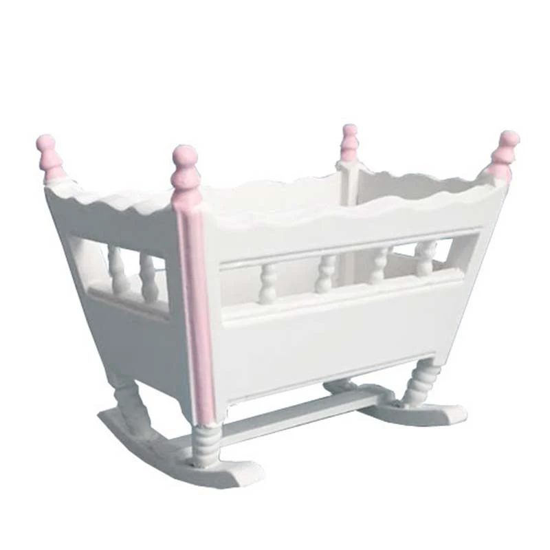 

1:12 Dollhouse Miniature Furniture White Wooden Cradle Baby Crib Dollhouse Furniture Decorate Kids Toy