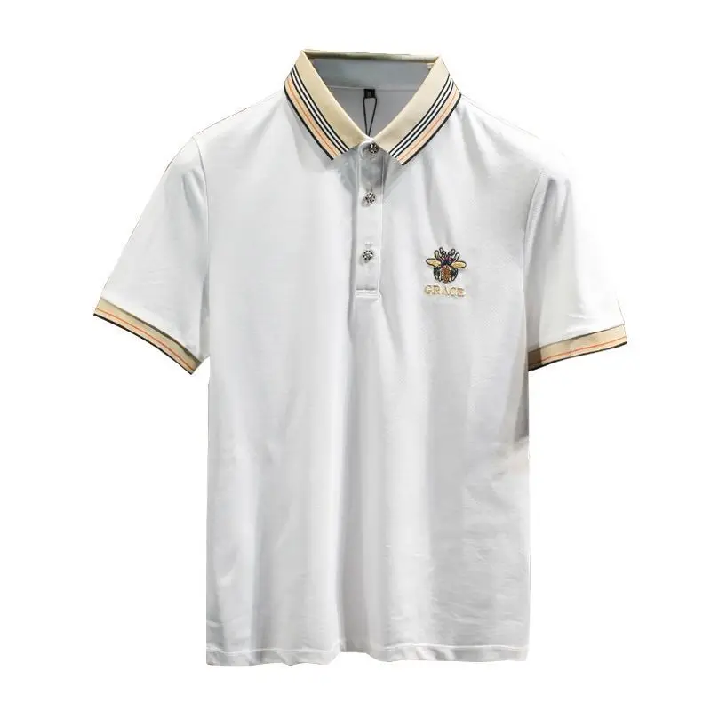 

Lapel summer short sleeve polo shirt men European station casual personality embroidery collar half sleeve men