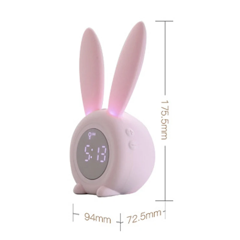 

Cute Rabbit Timer Alarm Clock Sound And Light Control Night Light Temperature Calendar Rechargeable For Children Gift HANW88