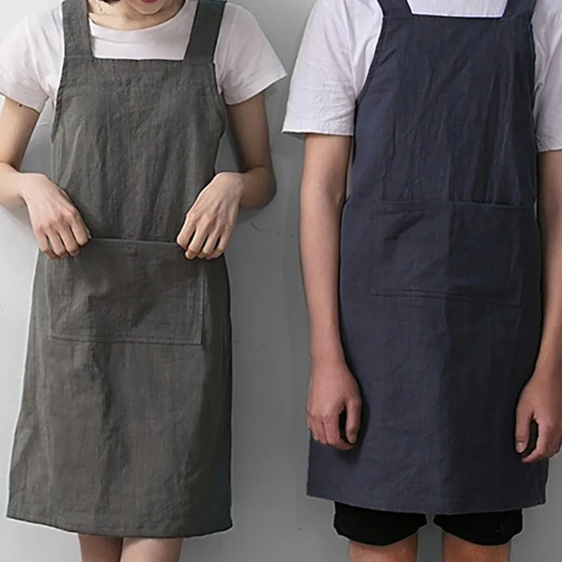 

Pure Color Simple Cloth Art Apron Japanese-Korean Apron Waterproof Oil-proof Kitchen Work Clothes For Men and Women