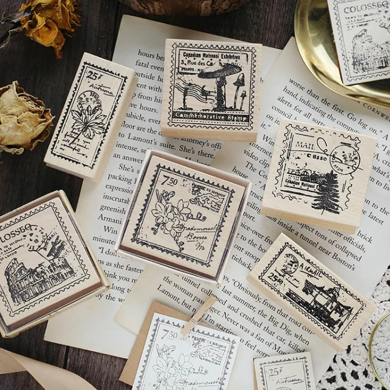 Винтажные европейские почтовые марки DIY Деревянные и резиновые штампы для