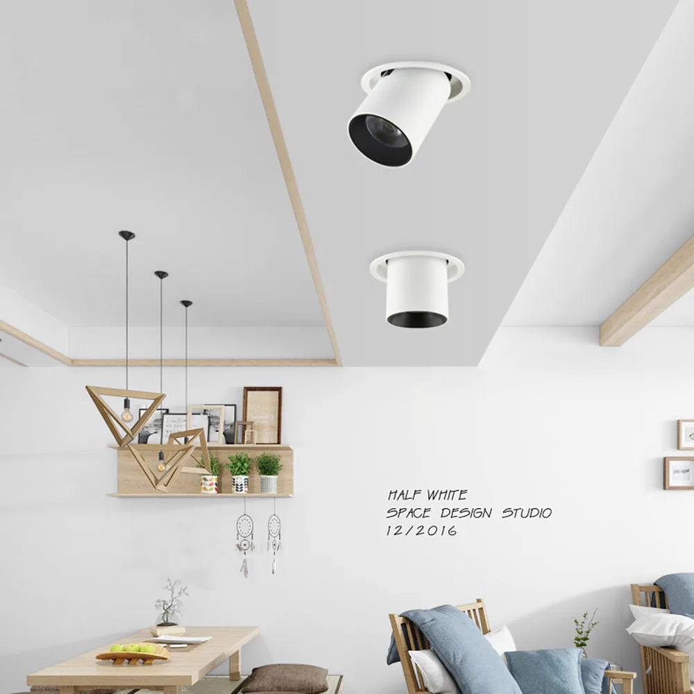 DBF-luz descendente de techo elástica, 7W, 10W, 12W, negro/blanco, rotación de 360 grados, foco de techo de 3000K/4000K/6000K