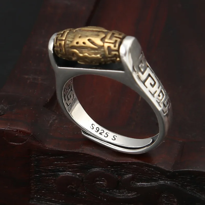 Мужское кольцо ручной работы S925 серебряного цвета тибетское с шестью словами