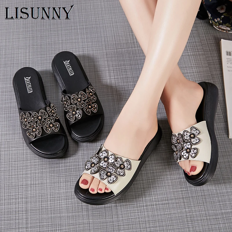 LISUNNY 2020 летние шлепанцы на платформе модная пляжная обувь женские нескользящие