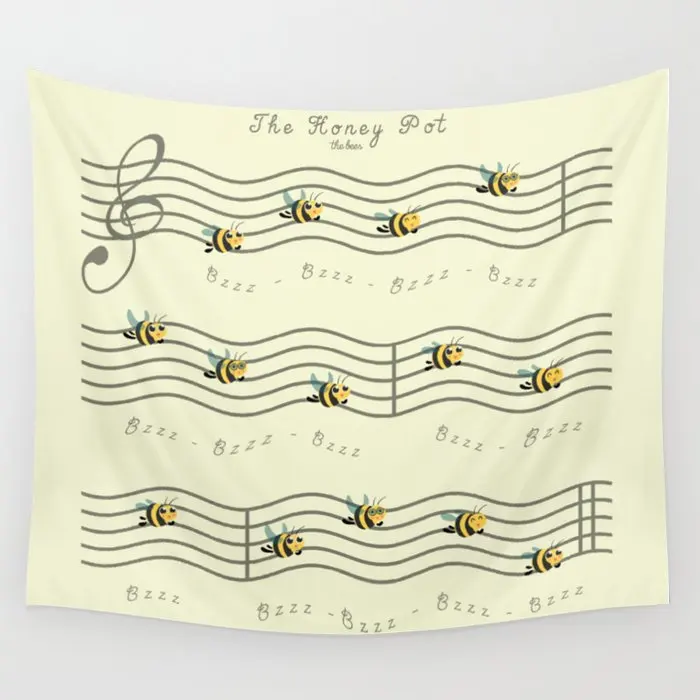 Гобелен с пчелами музыкальная нота настенное покрывало для комнаты пляжный