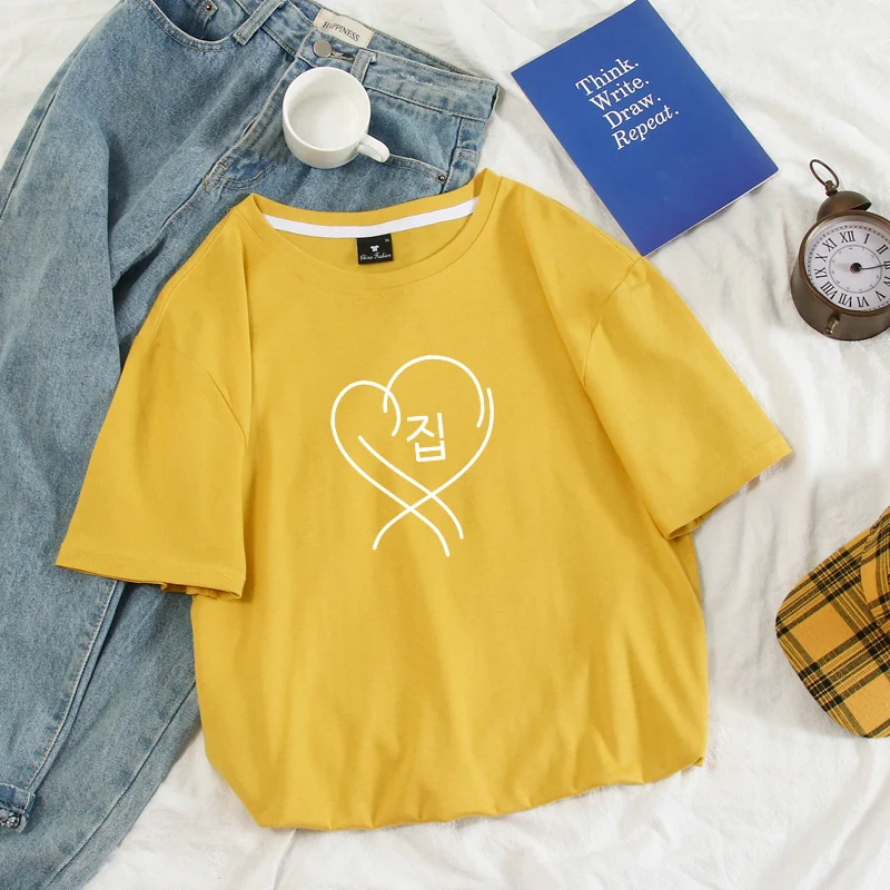 

Map of the Soul T Shirt Men Women Summer Short Sleeve Cotton Tops Streetwear Harajuku Funny Heart Prined Couples Tee Shirt Homme