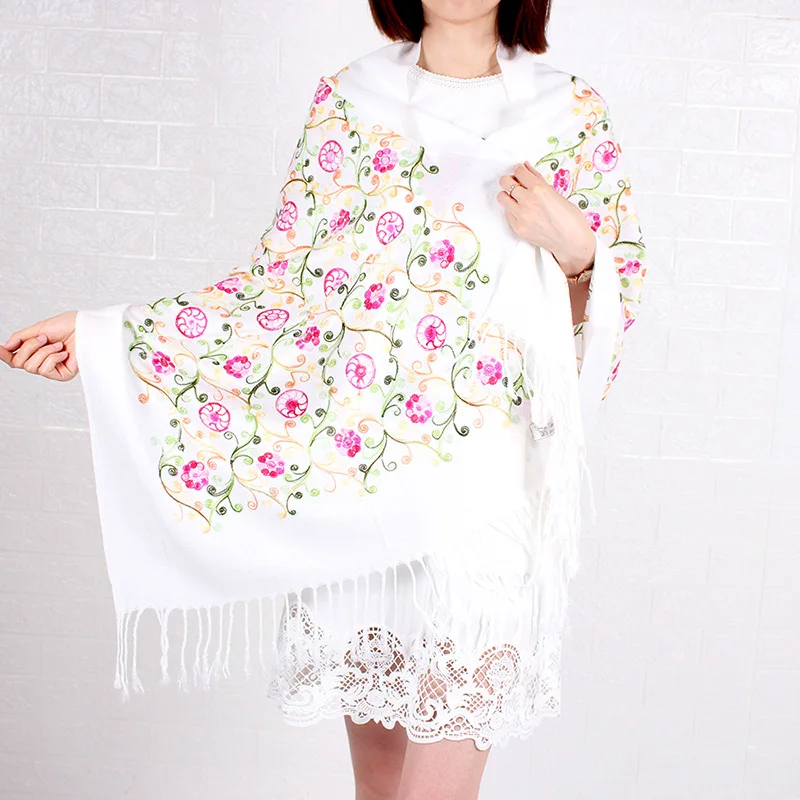 Демисезонный стиль этнический вышитый кашемировый Шарф Индия Непал большая шаль