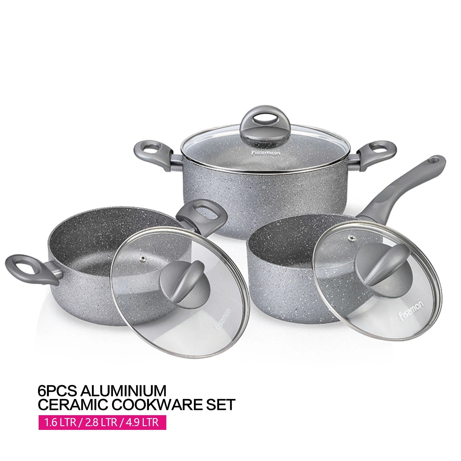 FISSMAN Moon Stone Series набор посуды с антипригарным покрытием из алюминия 1 6л Saucepan-2.8L