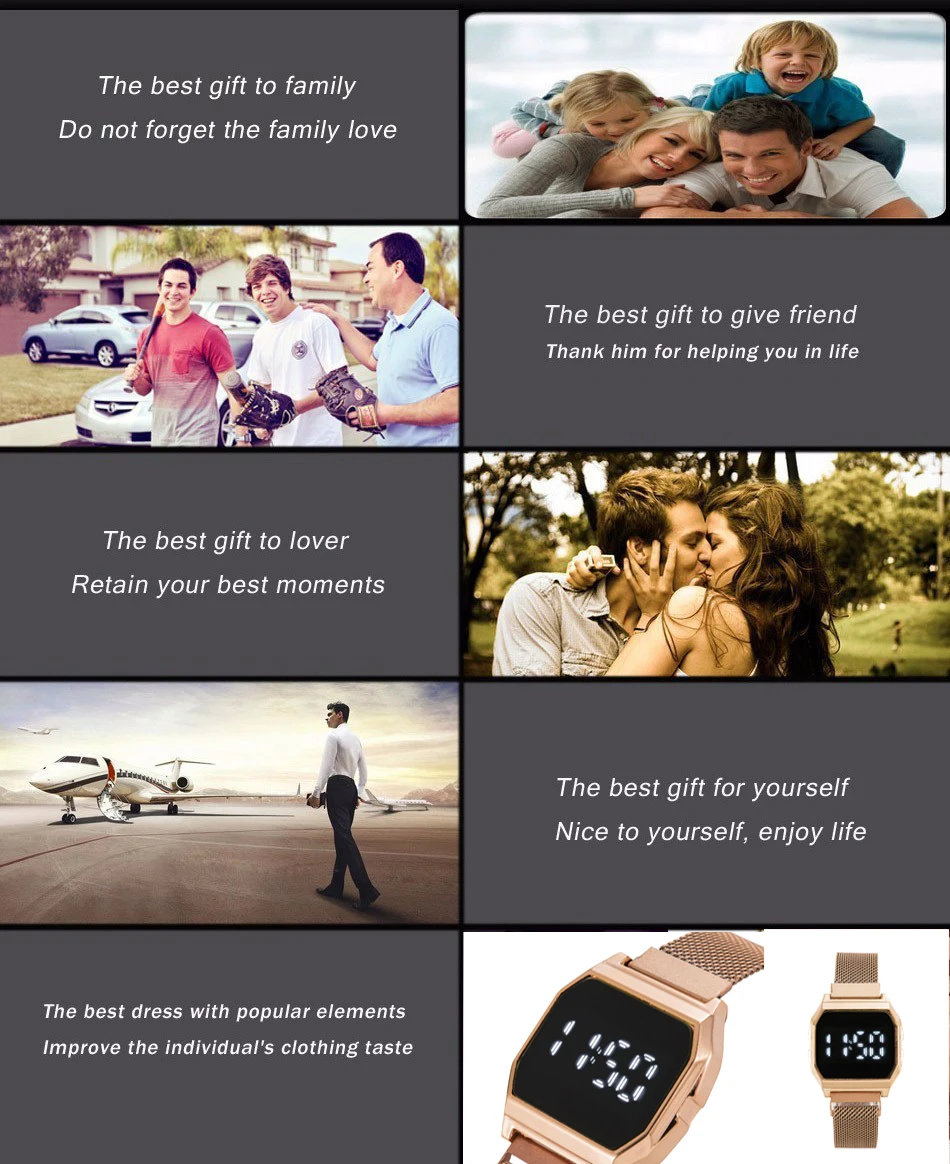 Часы женские цифровые под розовое золото с магнитным браслетом универсальные