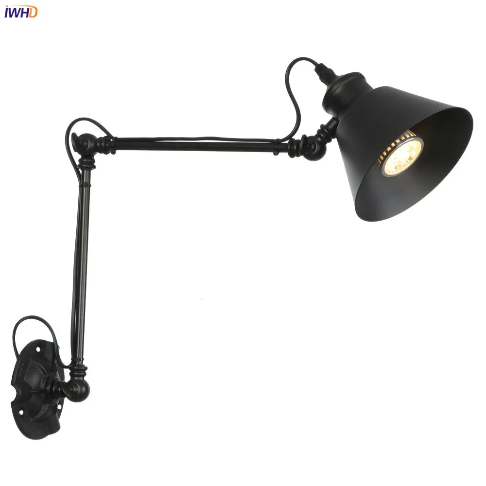 IWHD Регулируемый Настенный ретро-светильник с длинной ручкой для дома спальни