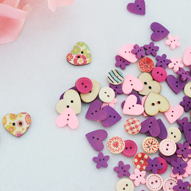 100 шт. DIY 15 мм розовый фиолетовый цвет формы смешивания деревянные пуговицы для