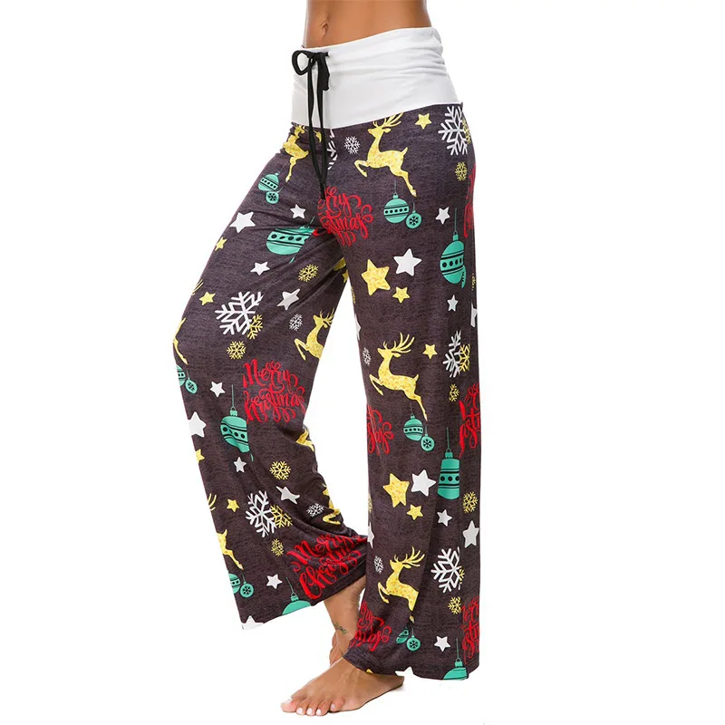 Женские свободные штаны повседневные широкие брюки с рождественским принтом на