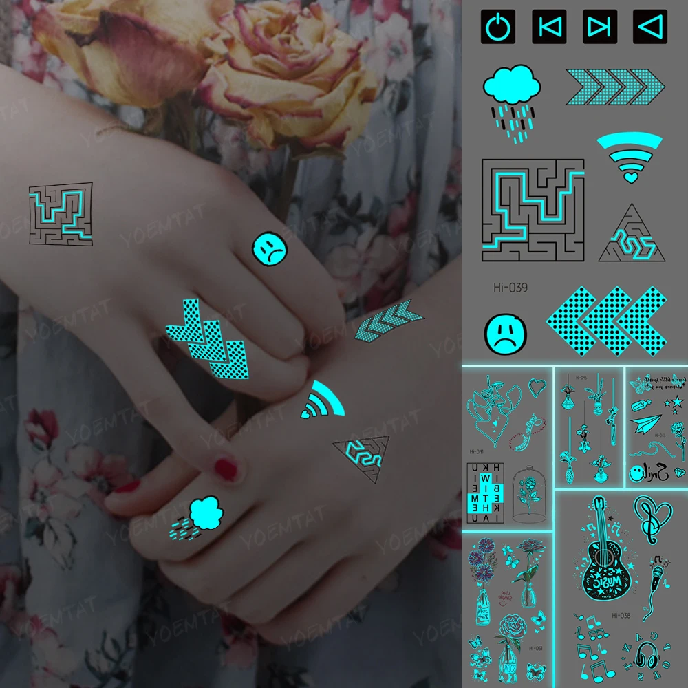 

Luminous Night Glow Tattoos Adult WIFI Labyrinth Logo Finger Waterproof Temporary Tattoo Stickers Women Men Body Art Flash Tatto