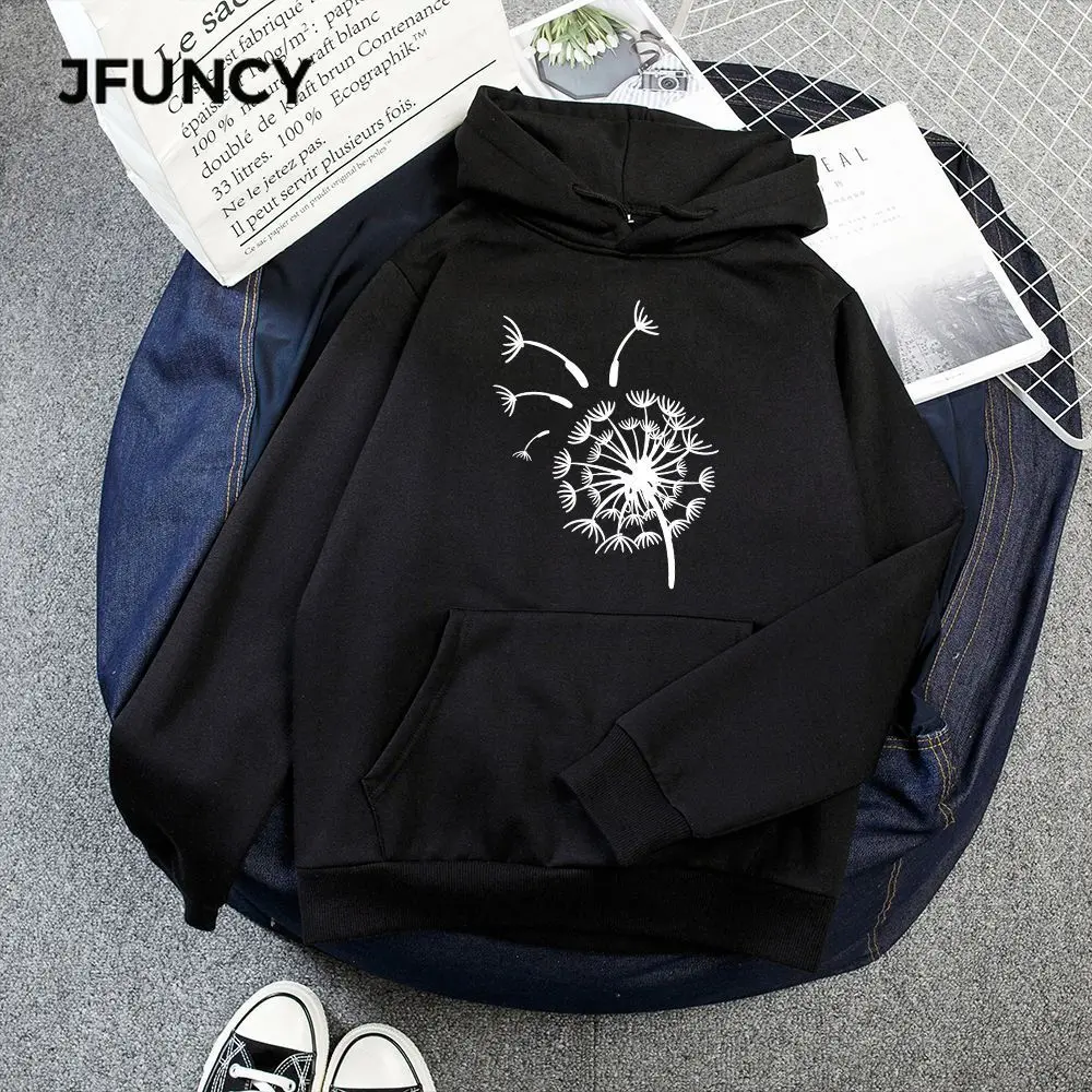 

JFUNCY Autumn Winter Women Thick Pullovers Casual Loose Coats Woman Long Sleeve Hooded Sweatshirt Printed Fleece Sportswear