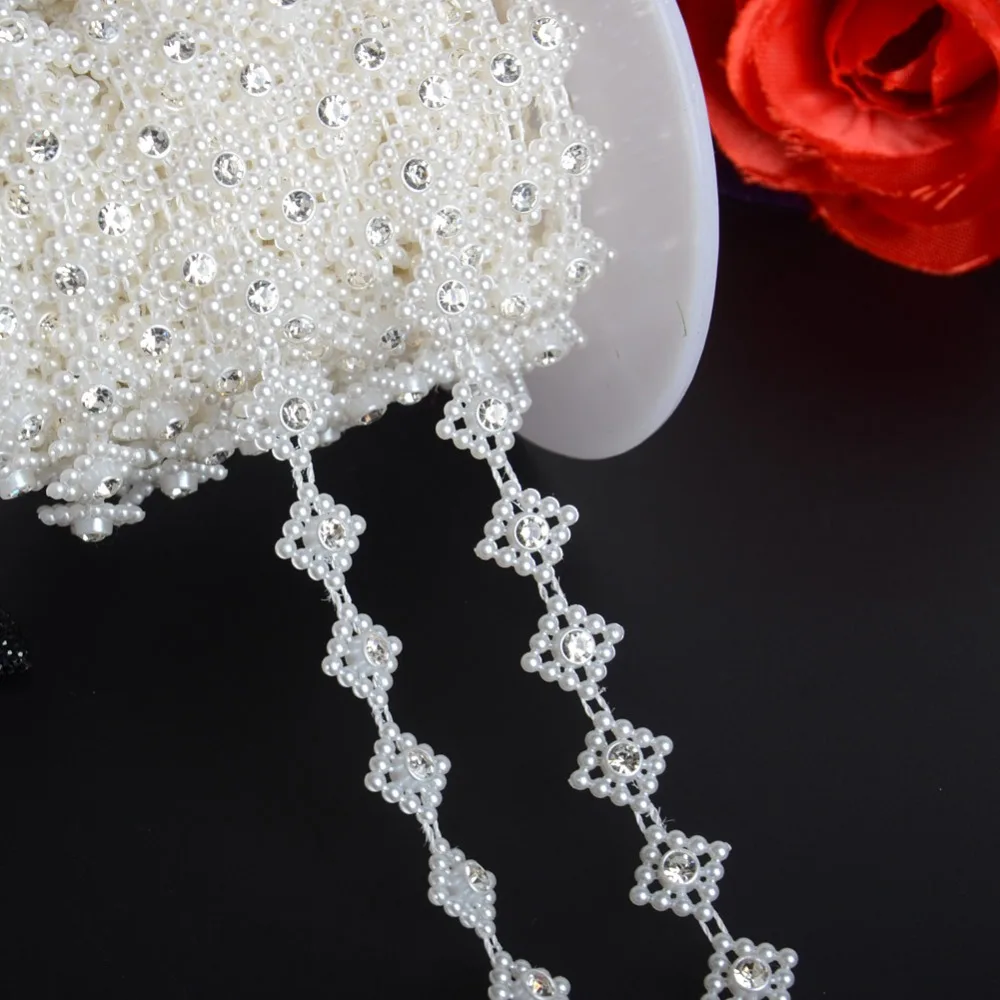 BOLIAO 1 Yard 13mm (1/2&quot) Width ABS Imitation Pearl Beads Chain Trim and 5mm Round Rhinestones Wedding Party Decoration R2062 | Дом и сад