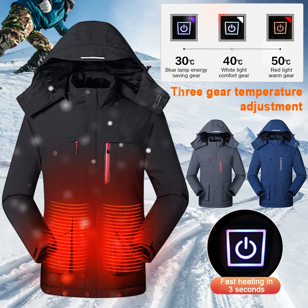 

Man 3 Gears Insulated Winter Warm Hiking Climbing Thickened Waterproof Heating Jacket USB Powered Hooded Windproof Outdoor