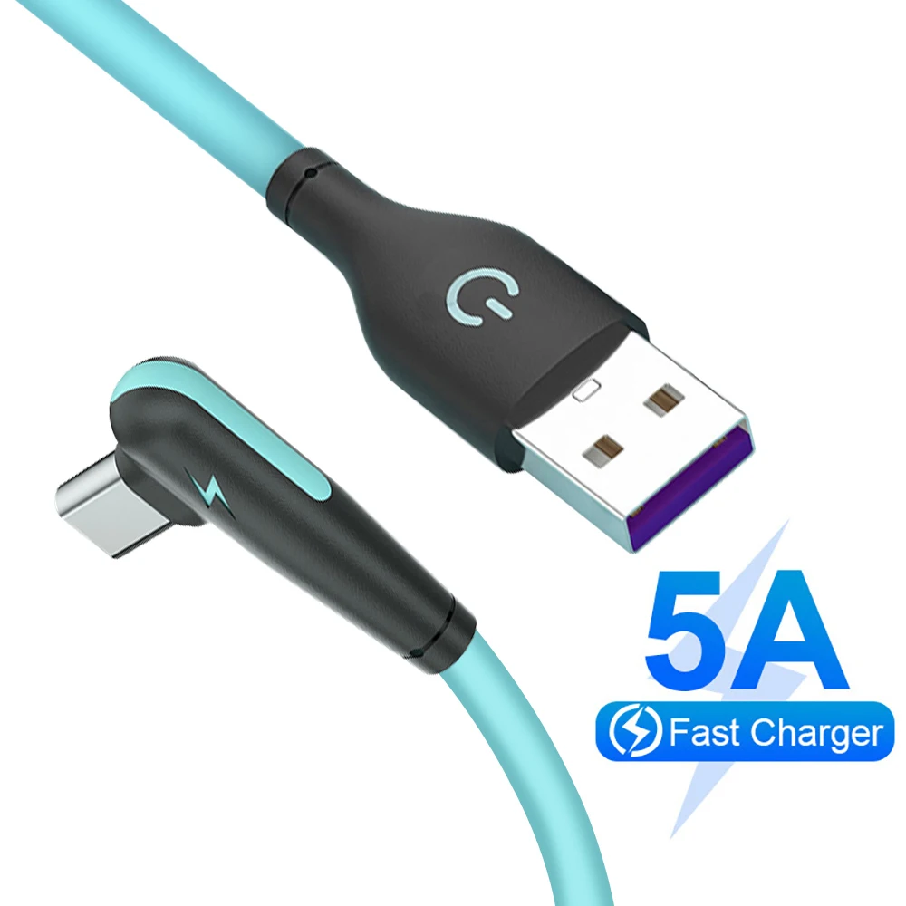 

5A Type c cable Super Fast Charging For Samsung S10 S9 s8 xiaomi redmi note 9s 8 Huawei P40 Mate 30 Pro 90Degree USB Cord Charge