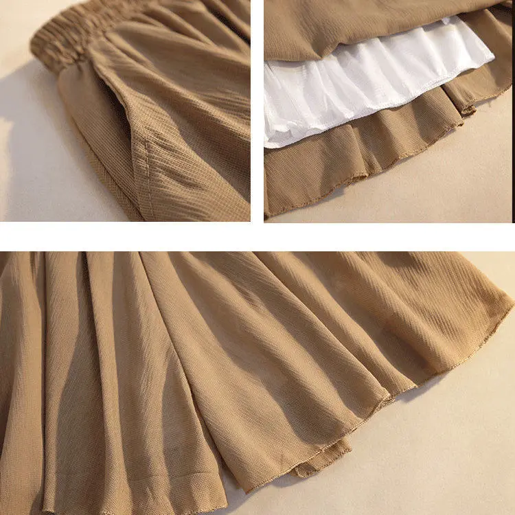 

Chiffon wide leg shorts women's new Korean elastic waist bandage loose versatile fat mm large slim shorts skirt women