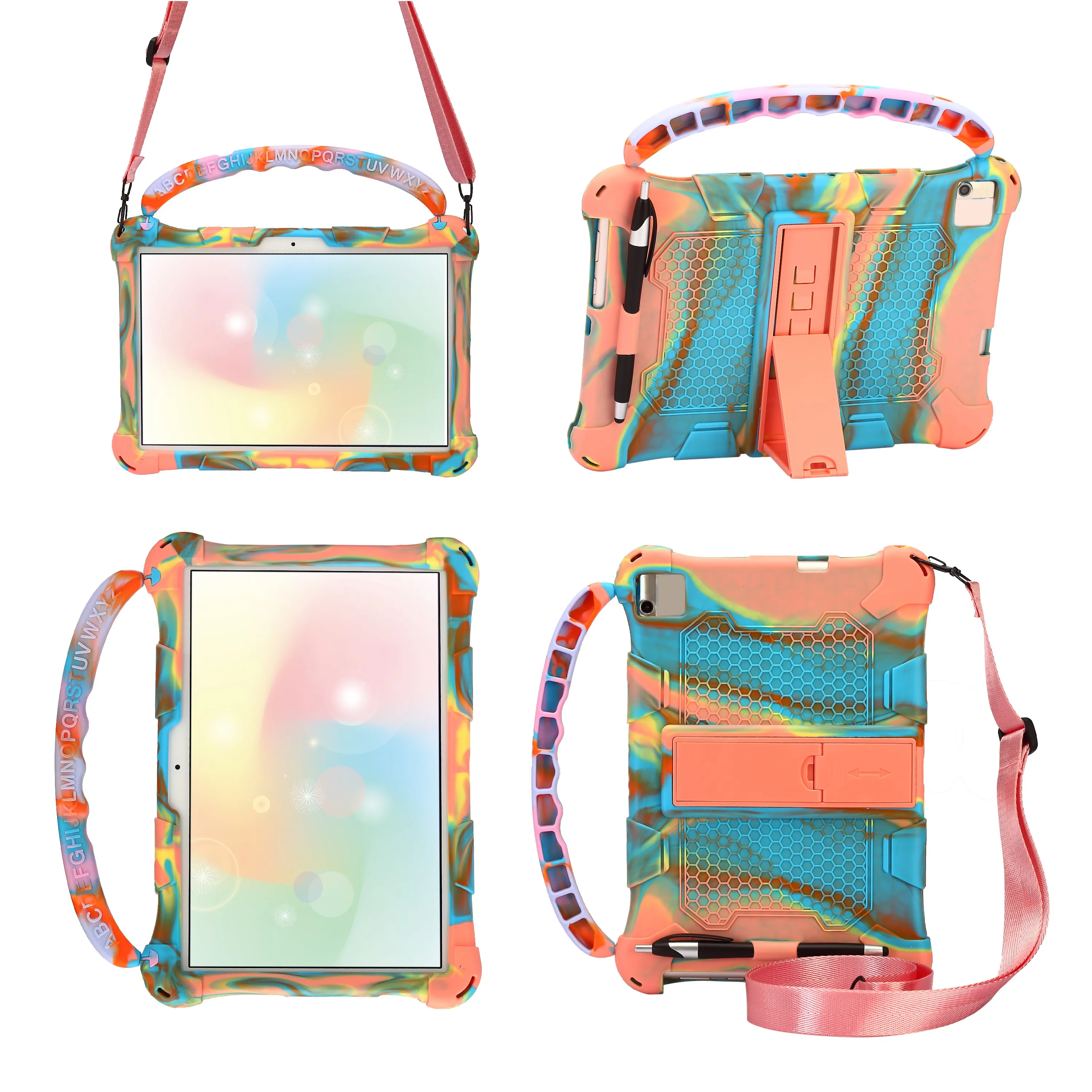 

Silicone Case For Huawei Mediapad M5 Lite 10 Mediapad T5 10 10.1" Kids safe Shockproof Tablet Cover + Strap + pen