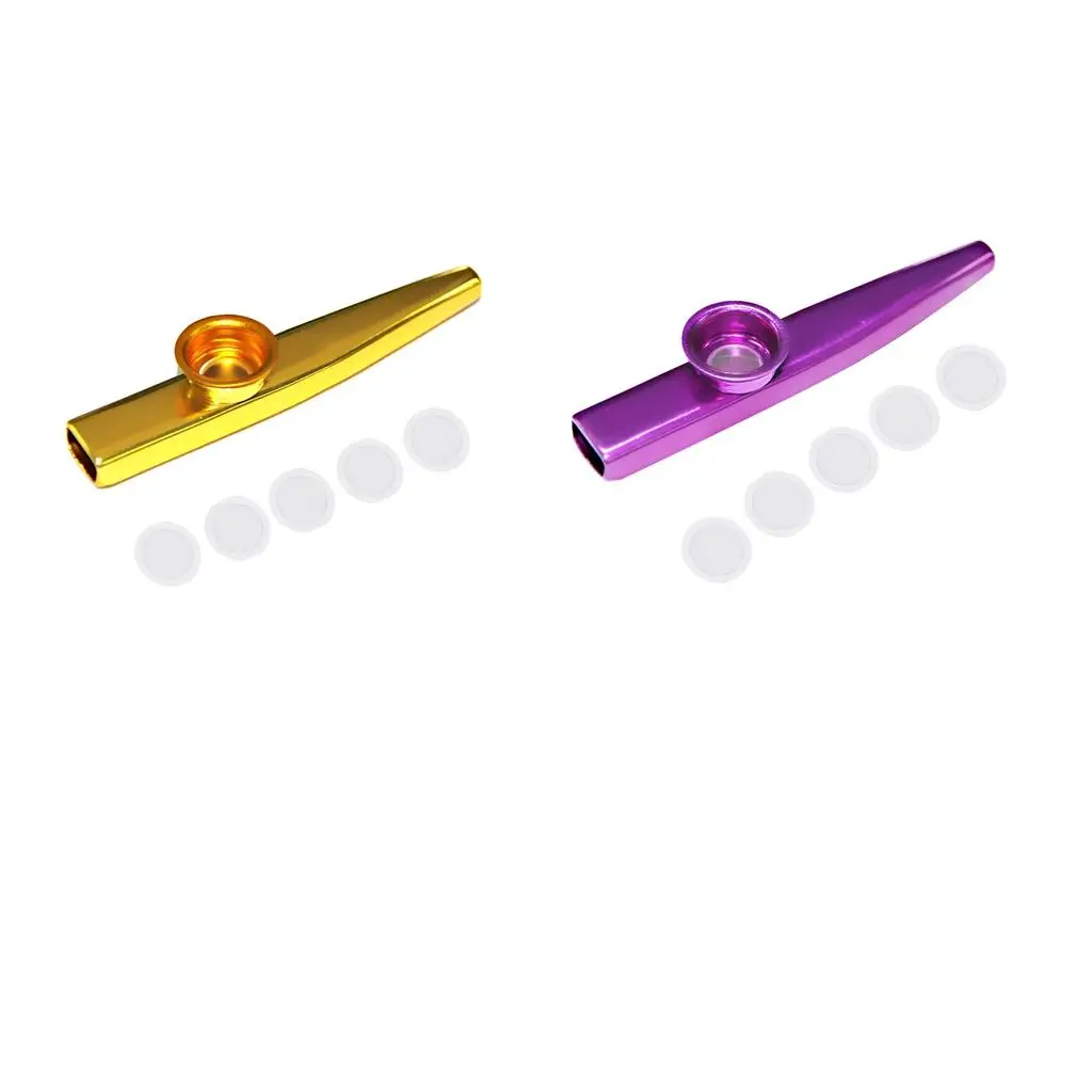 

2x Metal Kazoo Harmonica Adjustable for Yellow And Purple Party Favors