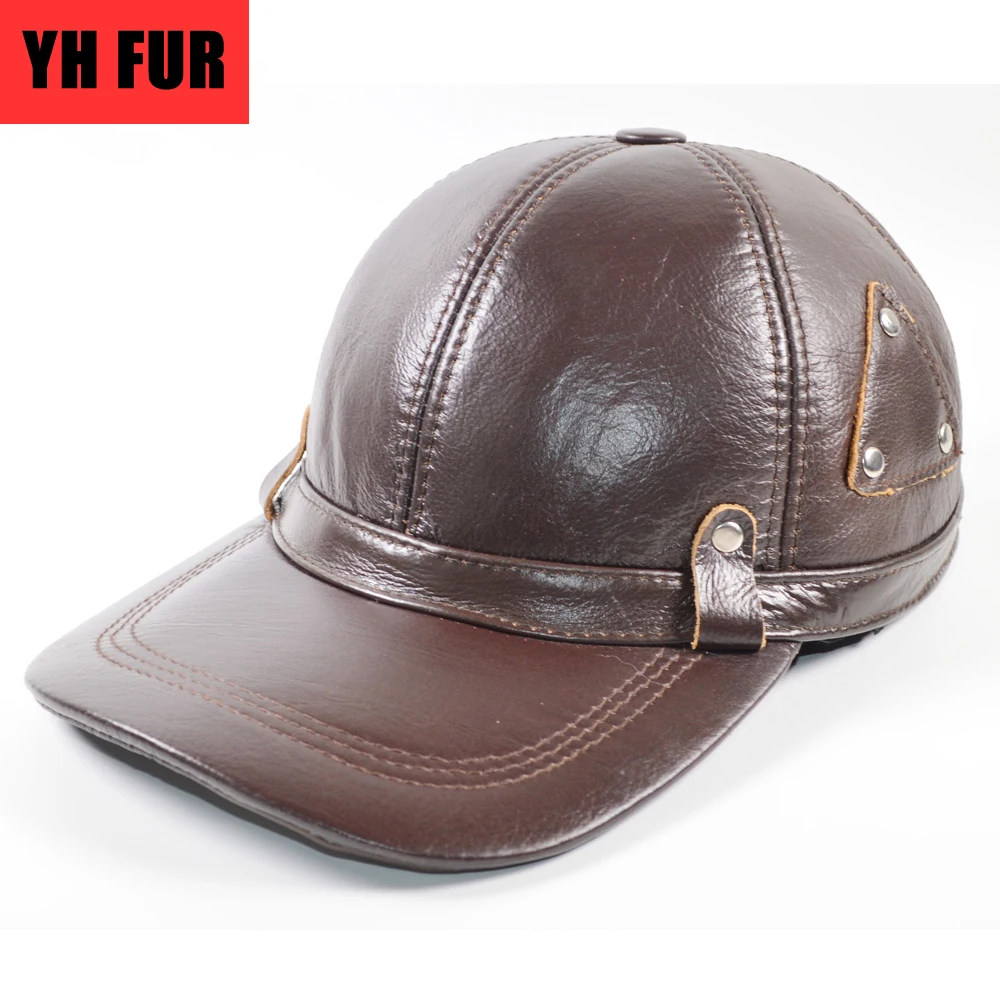 Мужские бейсболки из натуральной кожи повседневные Кепки воловьей на осень/зиму
