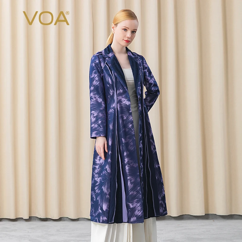 

VOA Yarn-dyed Jacquard Silk 23m/m Fold Large Lapel Three-dimensional Impact Material Single-breasted Long Windbreaker FE116