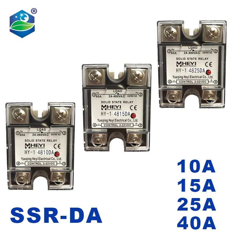 SSR-10DA 15A 25A 40A 50A 60A 70A 75A 80A 90A 100A 120A Однофазное DC управление AC 3-32VDC TO 24-480V твердотельное пластиковое реле
