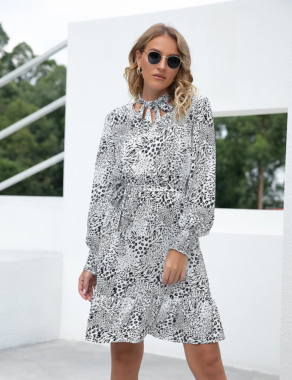 

Женское платье-трапеция с принтом, облегающее платье с круглым вырезом и длинным рукавом, весна-осень