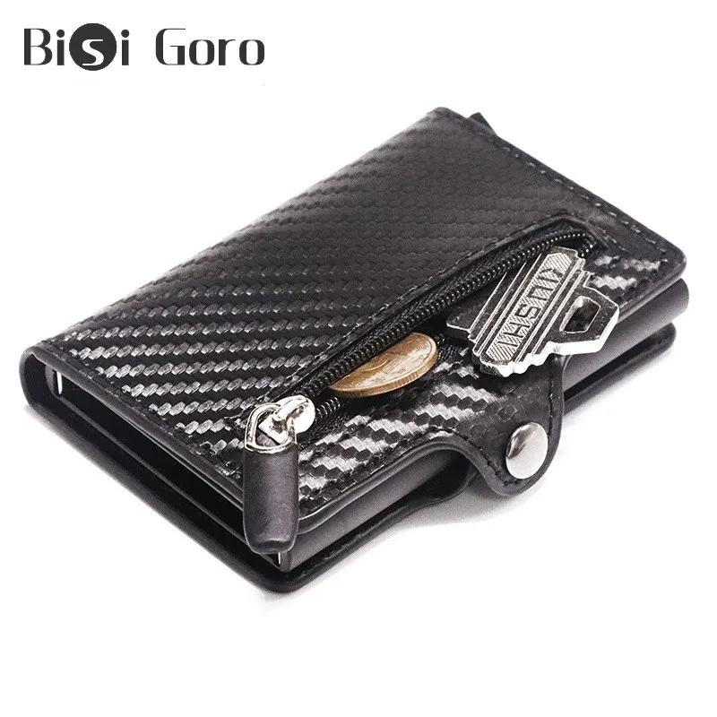 Кошелек мужской из углеродного волокна с двойной защитой и RFID кнопкой|Мужские