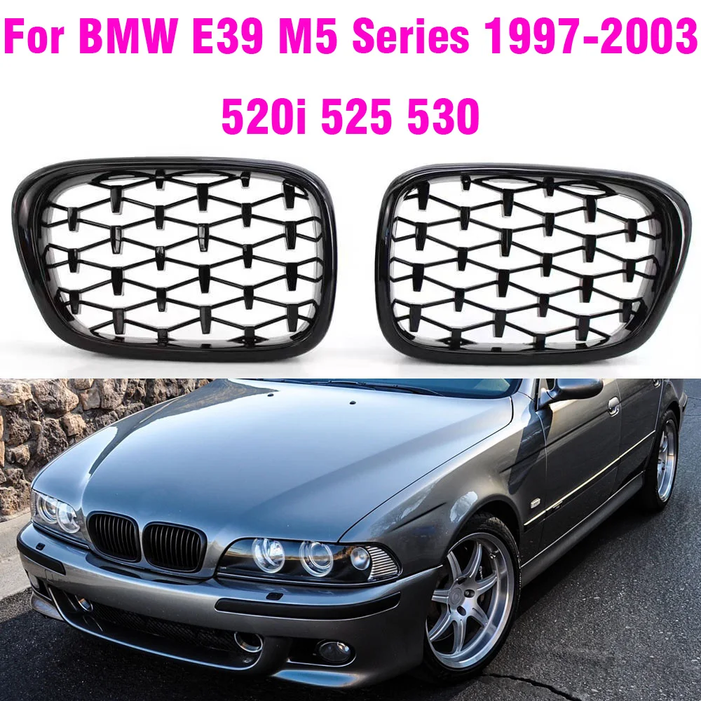 For BMW E39 Double Slat Sport Style Gloss Black Chromed Black Front Diamond Kidney Grille 51137005837 51137005838
