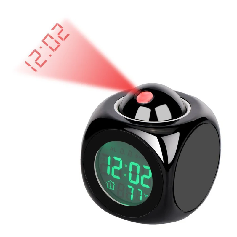 

Digital Alarm Clock Voice Talking Thermometer LED Projector Temperature Table Clock USB Charger Time Date Projection Desk Clock