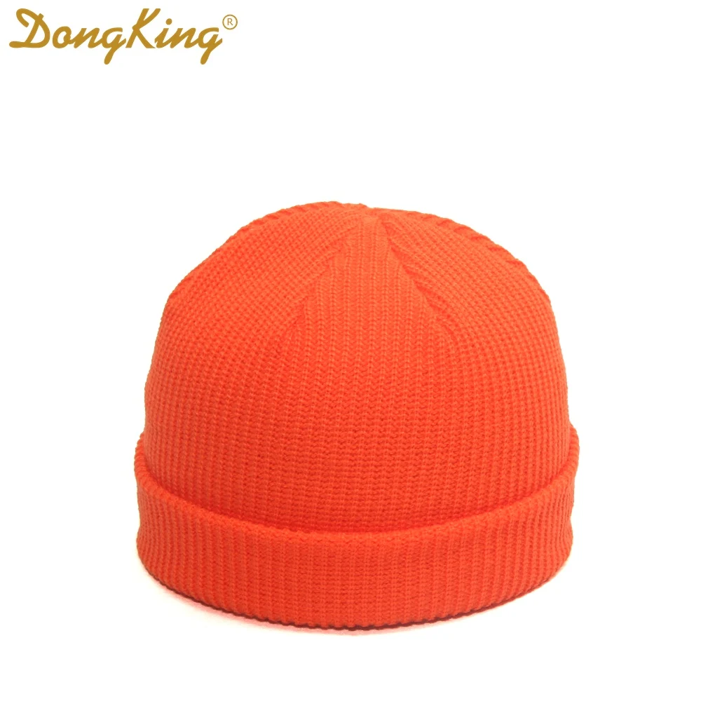 Orange DongKing Новые Вязаные Шапочки ребристый трикотажный с манжетами короткие дыни кепки Docker Beanie шапка с черепом Ретро зимняя шапка унисекс Зимние шапки - Цвет: Orange