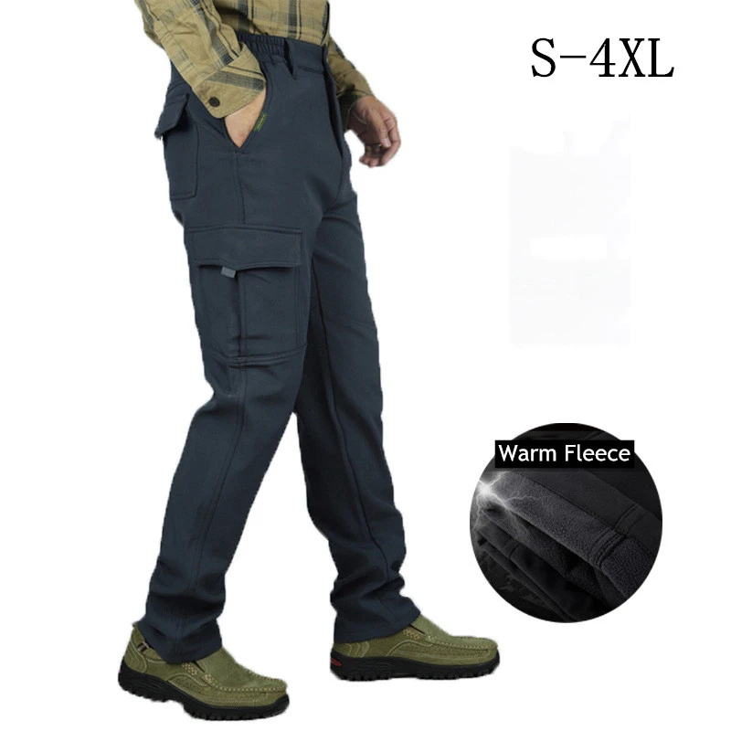 Уличные походные брюки мужские Мульти-карманы мягкая оболочка плюс бархатные