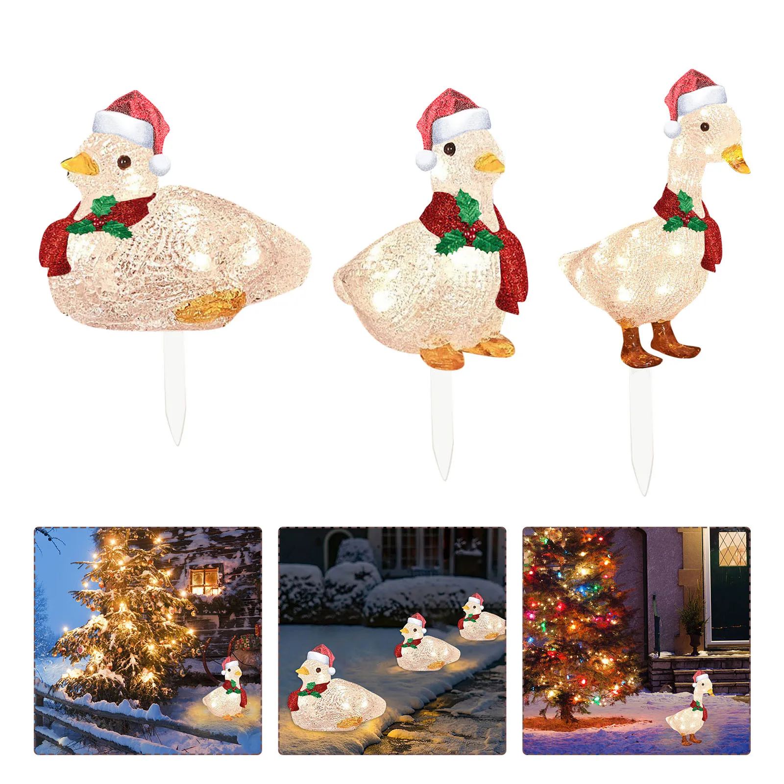 

20x15cm Christmas Scarf Lights Outdoor Christmas Figure Set Of 1 LED Iron Acrylic Ducklings Garden Light-Up Holiday Decoration