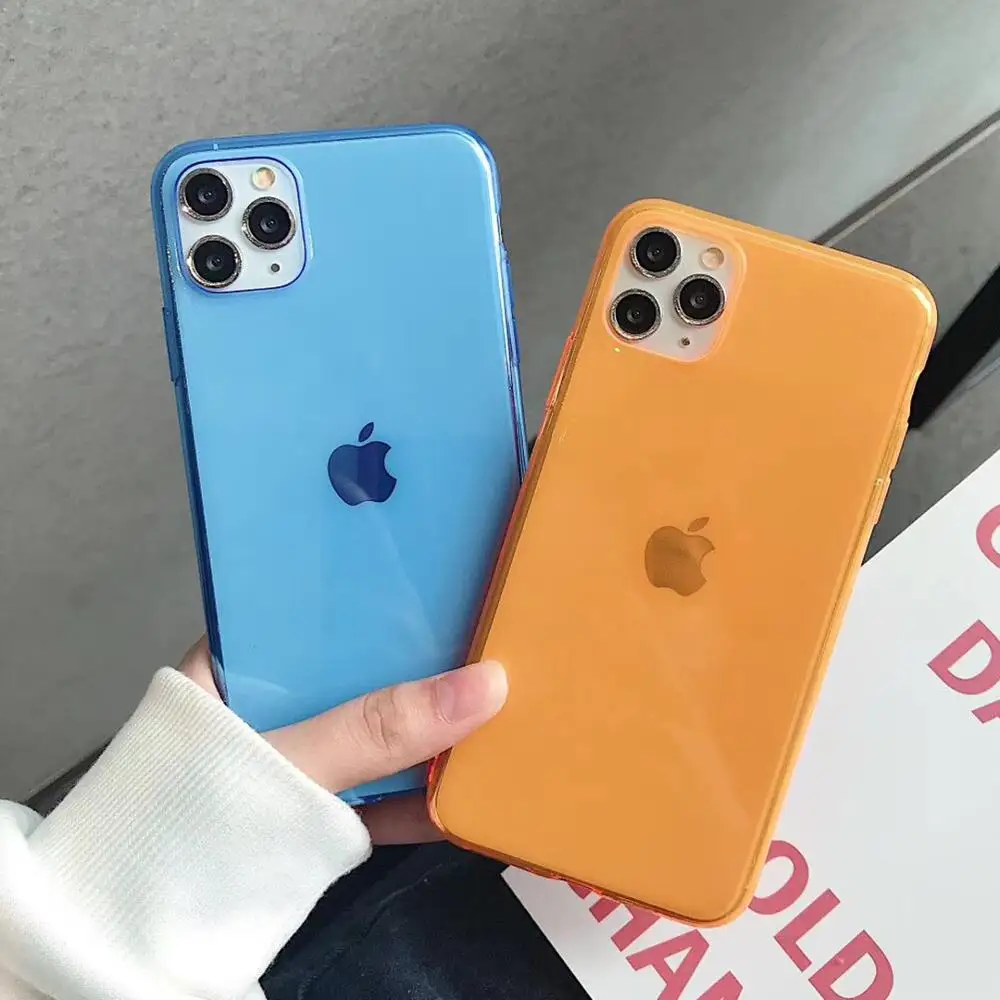 LOVECOM Fluorescent Solid Color Phone Case For iPhone 12 Mini 11 Pro Max XR X XS 7 8 Plus Neon Soft Clear Back Cover | Мобильные