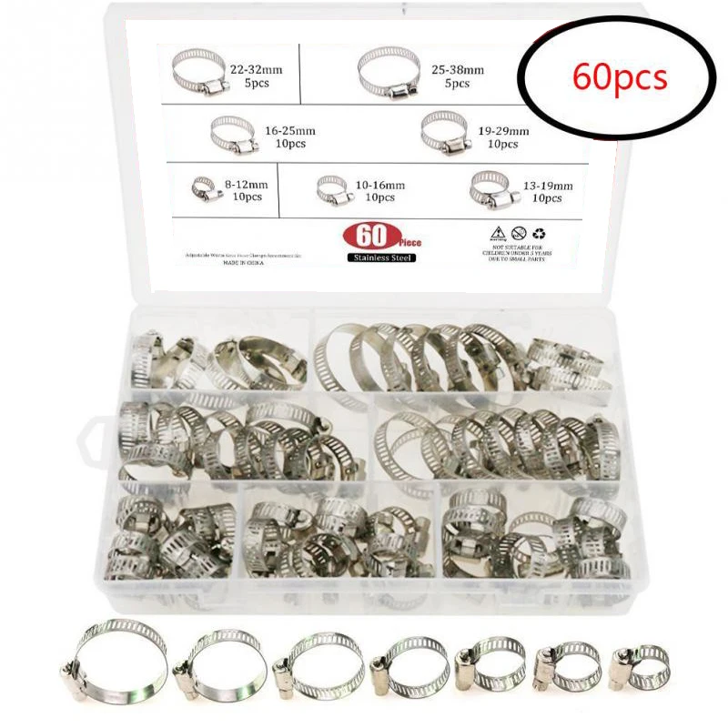 60 шт./кор. разные размеры 8-38 мм хомут из нержавеющей стали Хомут для шланга набор