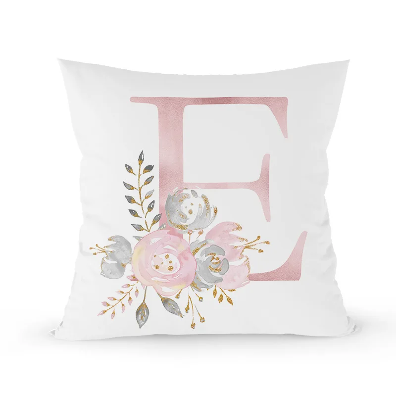 

New Valentine's Day Pillow Cover Custom Ins Nordic Style Pink Roses Letters Linen Couch Pillow