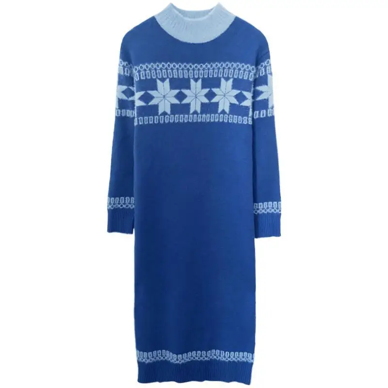 

2021 Autumn Winter Clothes Korean Elegant Long Sleeve Women Turtleneck Knitted One Piece Dress Fashion Ladies Sweaters Dresses