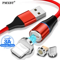 pmxbt led magnetic usb cable 3a fast charging type c cable magnet charger micro usb cables mobile phone for iphone 13 12 11 cord