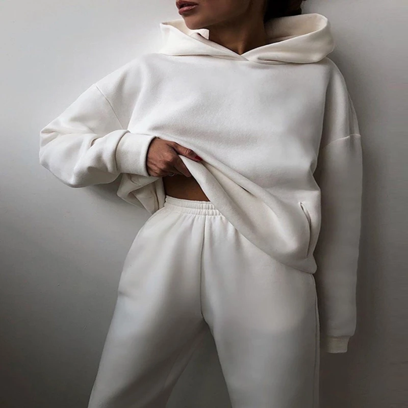

Women Elegant Solid Sets For Women Warm Hoodie Sweatshirts And Long Pant Fashion Two Piece Sets Ladies Hot Sale New Fashion