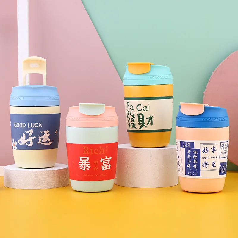 

350ml Creative Riches Good Luck Thermos 304 Stainless Steel with Bouncing Cover Thermos Mug Outdoor Couple Non-slip Water Bottle