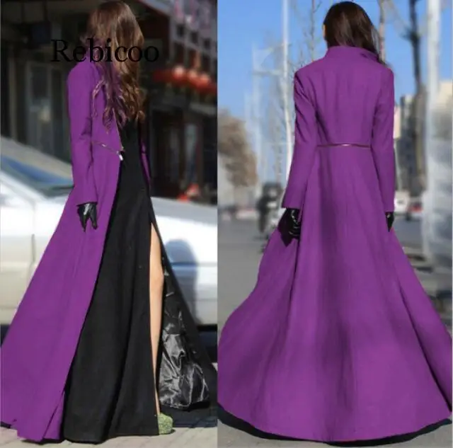 Women Wool Blends Autumn And Winter Large Size Goddess Slim Big Swing Split Ends Mopping Long Section Wool Woolen Cloth Coat