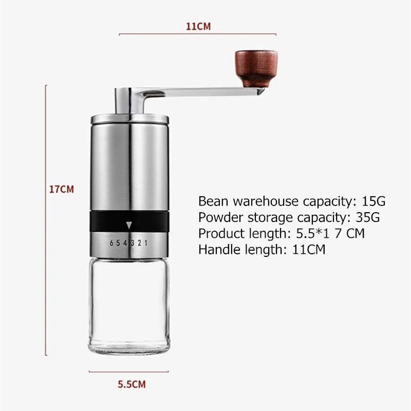 

Manual Fresh Coffee Machine Small Portable Household Grinder Stainless Steel Washable 6 Scales Kitchen Pottery Coffee Grinder