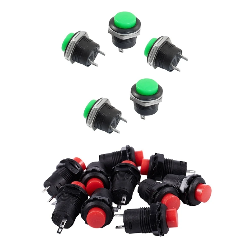 5 x Мгновенный SPST NO Зеленый Круглый Кепки кнопочный переключатель переменного