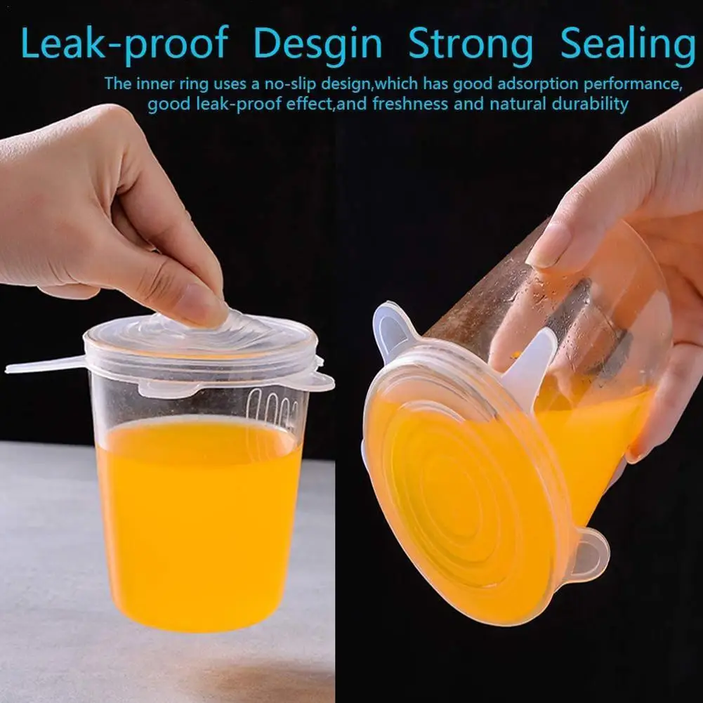 

6pcs/set Food Silicone Sealed Cover Universal Silicone Kitchen Stretch Lids Lids Bowl Reusable Pot For Cookware Cup Accesso D5W4