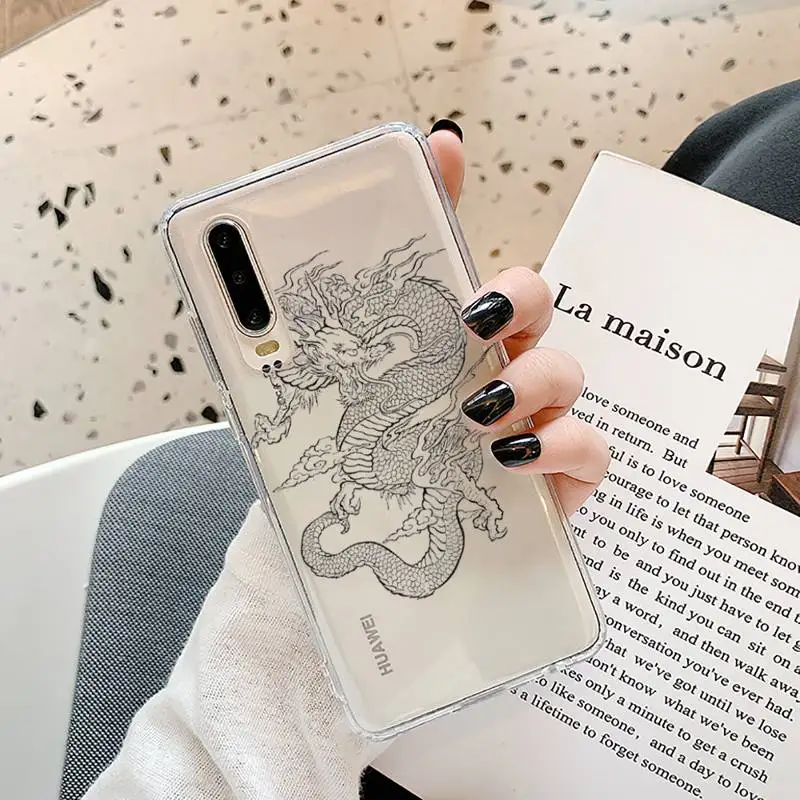 

Dragon God Pattern Phone Cases Transparent for Samsung A71 S9 10 20 HUAWEI p30 40 honor 10i 8x xiaomi note 8 Pro 10t 11